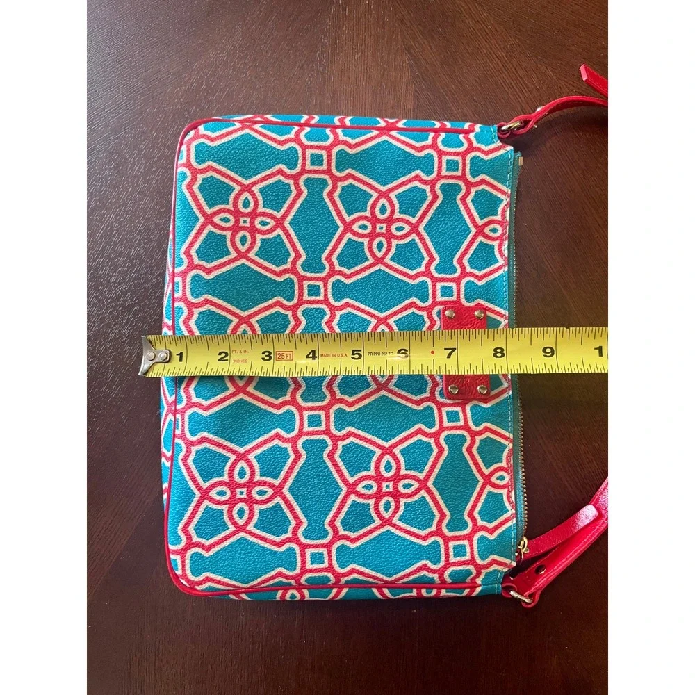 Kate Spade Crossbody Bag Womens Small Blue Pink Excellent Geometric Quatrefoil